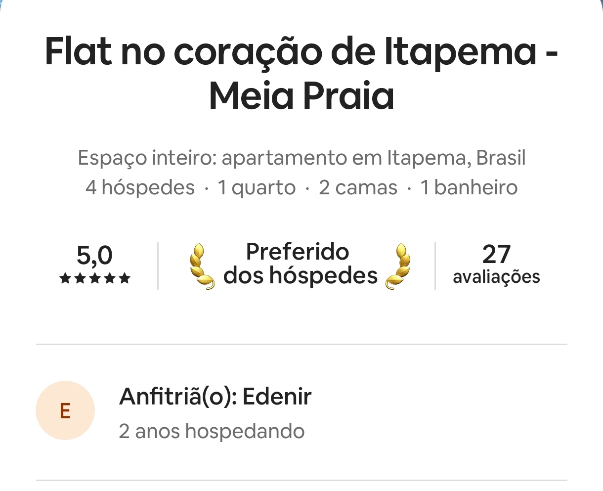 Informações do anúncio e anfitrião no Airbnb
